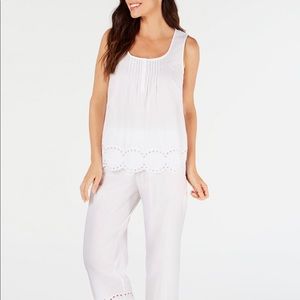 Eyelet Lace Cotton Tank Top & Capri Pants Pajamas